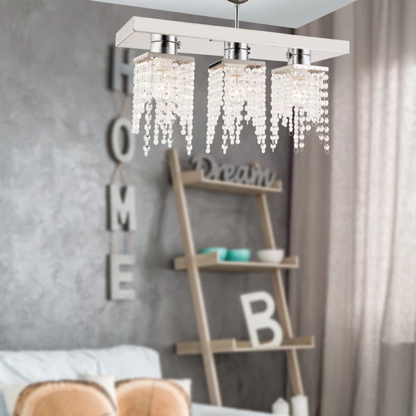 Apliqa Nikola 3Lü Krom Kristalli Taşlı Modern Tasarım Kristal Salon Avize - 2