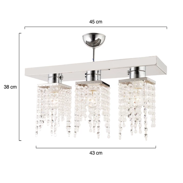Apliqa Nikola 3Lü Krom Kristalli Taşlı Modern Tasarım Kristal Salon Avize - 7