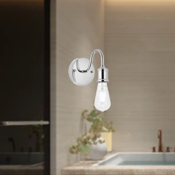 Coman Tekli Krom Duvar Lambası Yatak Odası-Yatak Başı  İçin Modern Aplik ürün görseli 1