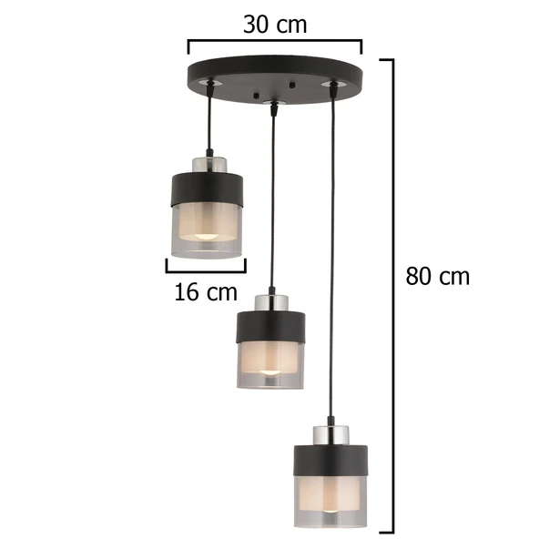 Boris 3 Lü Yuvarlak Siyah-Krom Sarkıt Modern Genç Odası Mutfak Salon Sarkıt Avize - Resim 9