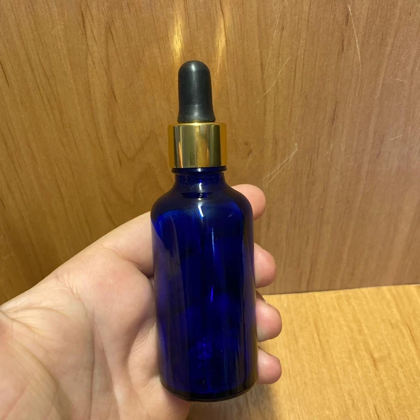 50Ml Mavi Cam Damlalıklı Şişe , Gold Metal Kapak , 50 Cc Mavi Cam Damlalıklı Şişe x 6 Adet