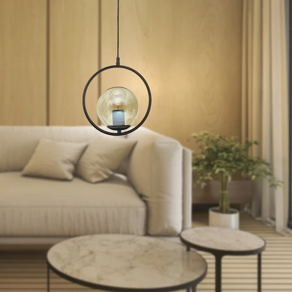 Luis Tekli Siyah Bal Camlı Modern Sarkıt Mutfak Salon Sarkıt Avize ürün görseli 1