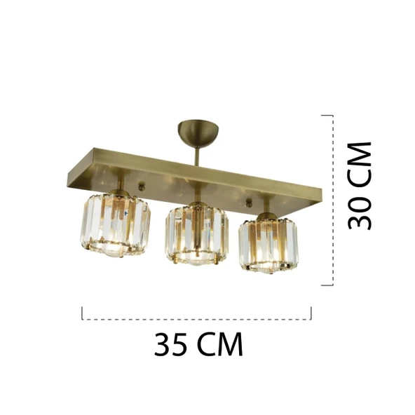 Apliqa Sabrina 3 Lü Sıralı Eskitme Plafonyer Kristalli Taşlı Modern Tasarım Kristal Salon Avize - 9