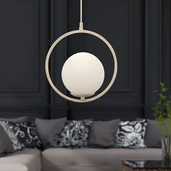 Luis Tekli Beyaz Silme Sarkıt Beyaz Camlı Modern Sarkıt Mutfak Salon Sarkıt Avize ürün görseli 1