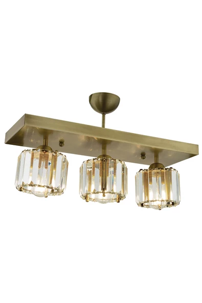 Apliqa Sabrina 3 Lü Sıralı Eskitme Plafonyer Kristalli Taşlı Modern Tasarım Kristal Salon Avize - 2