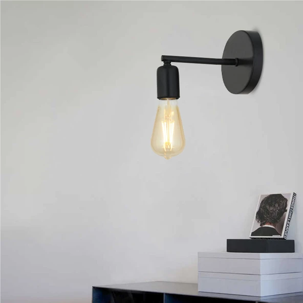 Binay Siyah Boyalı Duvar Lambası Yatak Odası-Yatak Başı-Banyo Retro Aplik - Resim 2