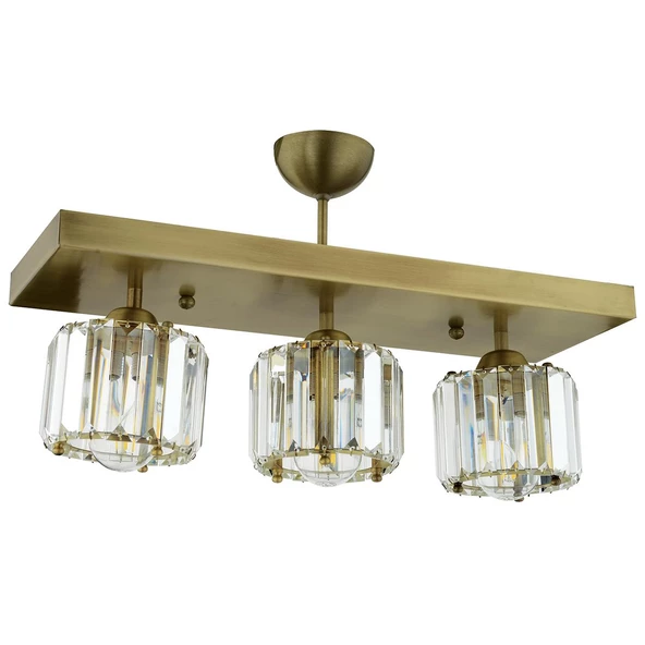 Apliqa Sabrina 3 Lü Sıralı Eskitme Plafonyer Kristalli Taşlı Modern Tasarım Kristal Salon Avize - 6