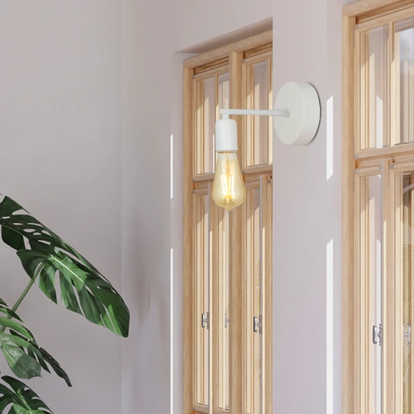 Binay Beyaz Boyalı Duvar Lambası Yatak Odası-Yatak Başı-Banyo Aplik ürün görseli 1