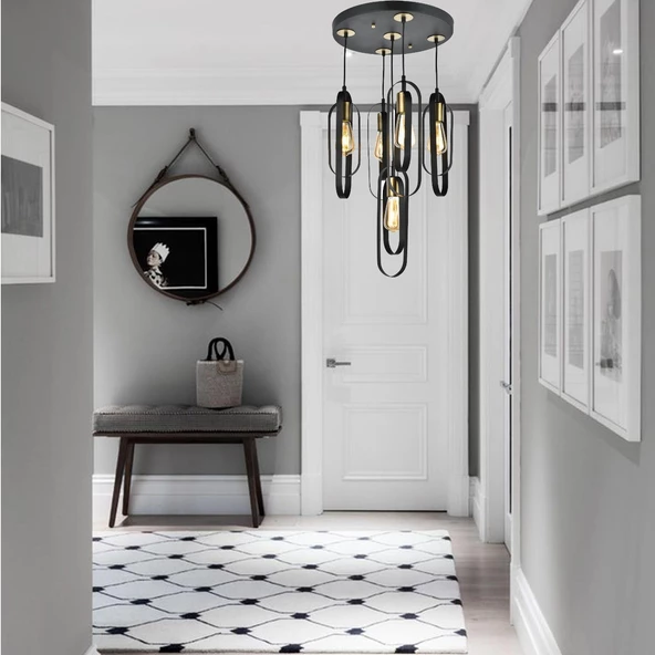 Koza 5Li Yuvarlak Siyah Modern Genç Odası Mutfak Retro Salon Sarkıt Avize - Resim 5