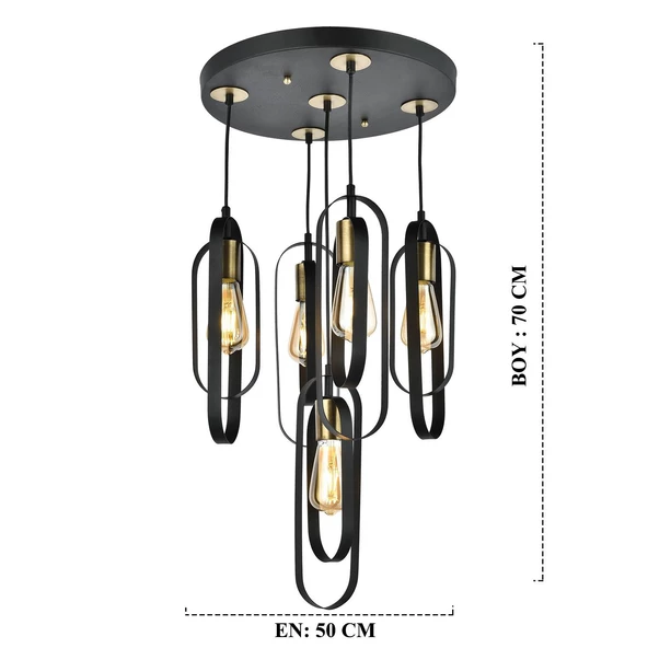 Koza 5Li Yuvarlak Siyah Modern Genç Odası Mutfak Retro Salon Sarkıt Avize - Resim 6