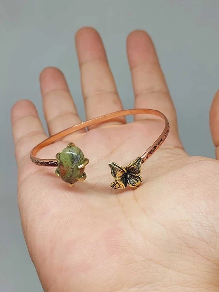 Unakit Taşı Çiçek Motifli Bakır Bileklik (52488) - Resim 3