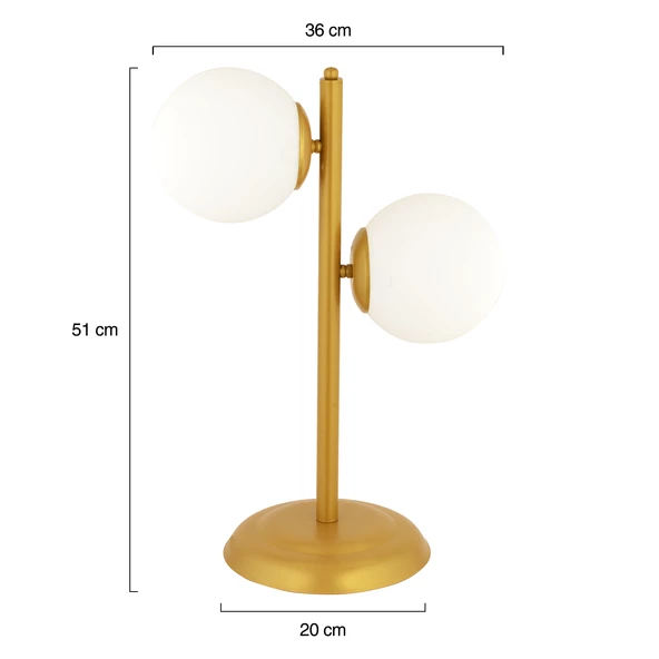 Apliqa Siena 2Li Gold Boyalı Beyaz Camlı Masa Lambası Modern Tasarım -Yatak Odası-Salon Abajur - 10