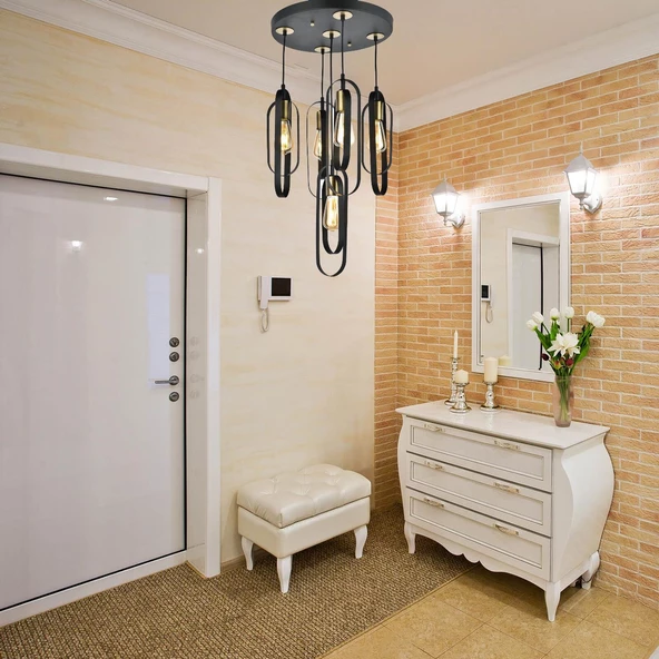 Koza 5Li Yuvarlak Siyah Modern Genç Odası Mutfak Retro Salon Sarkıt Avize - Resim 10