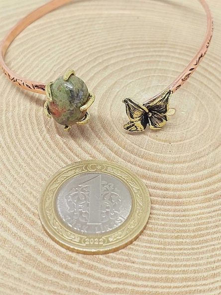 Unakit Taşı Çiçek Motifli Bakır Bileklik (52488) - Resim 2