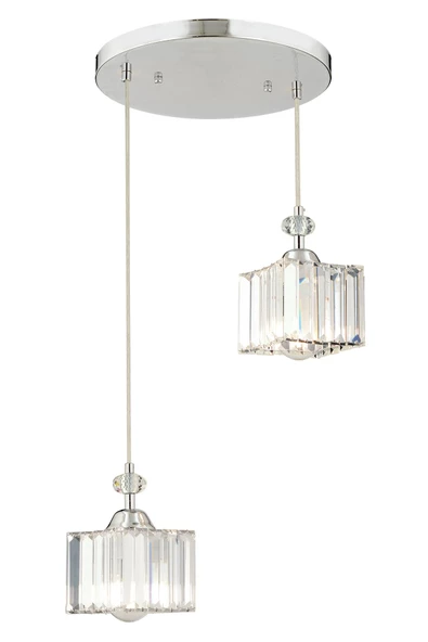 Apliqa Kuğu 2 Li Sarkıt Krom  Kristalli, Taşlı Modern Tasarım Kristal Salon Sarkıt Avize - 2