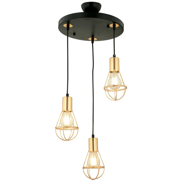 Apliqa Ciri 3 Lü Yuvarlak Gold Kaplama Tel Sarkıt Modern Genç Odası Mutfak Oturma Odası Salon Sarkıt Avize - 3