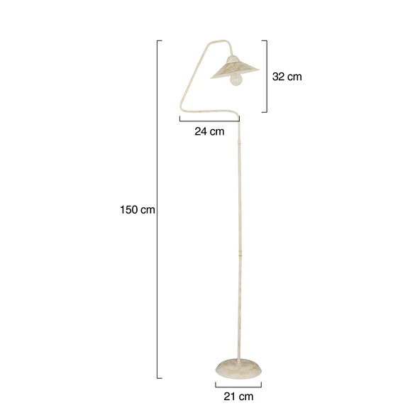Helga Beyaz Patinalı Dekoratif Tasarım Retro Modern Metal Lambader - Resim 8