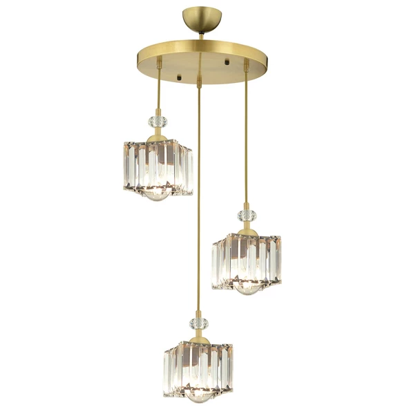 Apliqa Brandy Eskitme 3 Lü Yuvarlak Sakıt Kristalli Taşlı Modern Tasarım Kristal Salon Avize - Resim 3