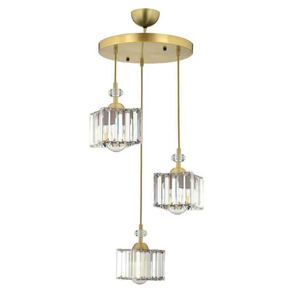 Apliqa Brandy Eskitme 3 Lü Yuvarlak Sakıt Kristalli Taşlı Modern Tasarım Kristal Salon Avize - Resim 6