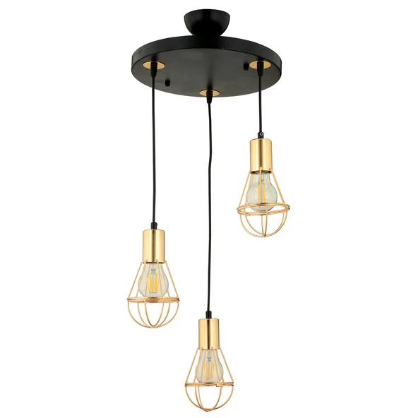 Apliqa Ciri 3 Lü Yuvarlak Gold Kaplama Tel Sarkıt Modern Genç Odası Mutfak Oturma Odası Salon Sarkıt Avize - 6