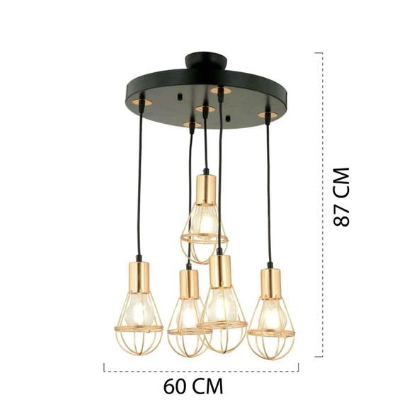 Apliqa Ciri 5 Li Yuvarlak Gold Kaplama Tel Sarkıt Modern Genç Odası Mutfak Oturma Odası Salon Sarkıt Avize - 9