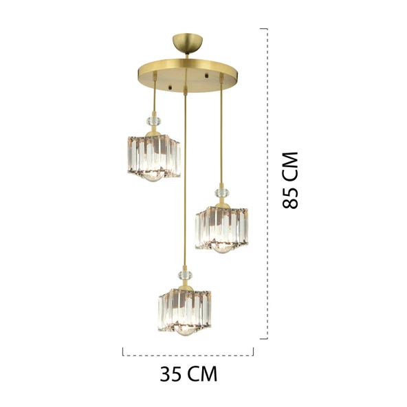 Apliqa Brandy Eskitme 3 Lü Yuvarlak Sakıt Kristalli Taşlı Modern Tasarım Kristal Salon Avize - Resim 7