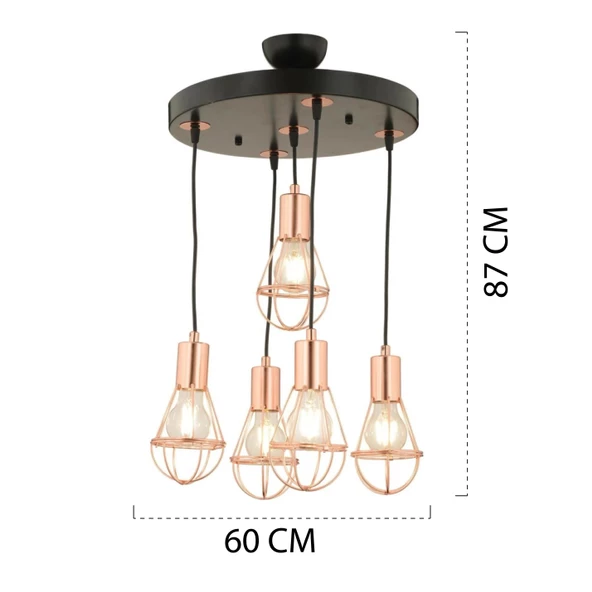 Apliqa Ciri 5 Li Yuvarlak Gold Kaplama Tel Sarkıt Modern Genç Odası Mutfak Oturma Odası Salon Sarkıt Avize - 7