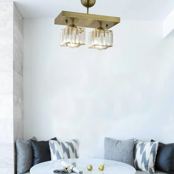 Apliqa Rivia 2 Li Eskitme Plafonyer Kristalli Taşlı Modern Tasarım Kristal Salon Avize - 2