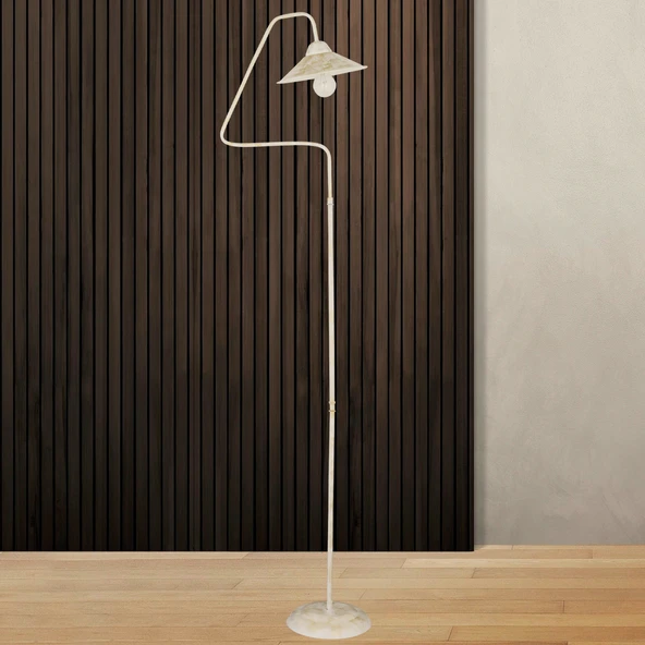 Helga Beyaz Patinalı Dekoratif Tasarım Retro Modern Metal Lambader ürün görseli 1