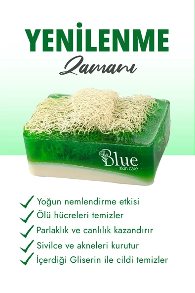 BLUE Skin Care Doğal Kabak Lifli Aloe Vera Sabunu, Sivilce Akne Ve Siyah Nokta Karşıtı Sabun ( 130 gr ) - 3