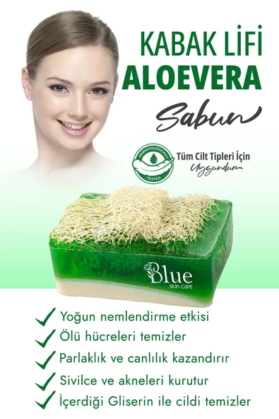 BLUE Skin Care Doğal Kabak Lifli Aloe Vera Sabunu, Sivilce Akne Ve Siyah Nokta Karşıtı Sabun ( 130 gr )