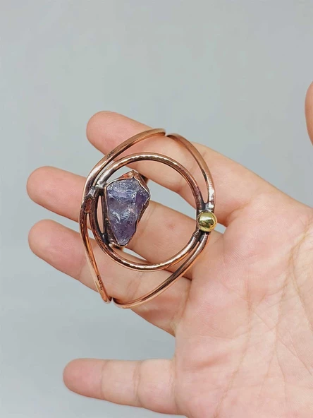 Ametist Taşı Motifli Bakır Bileklik (52532) - Resim 4