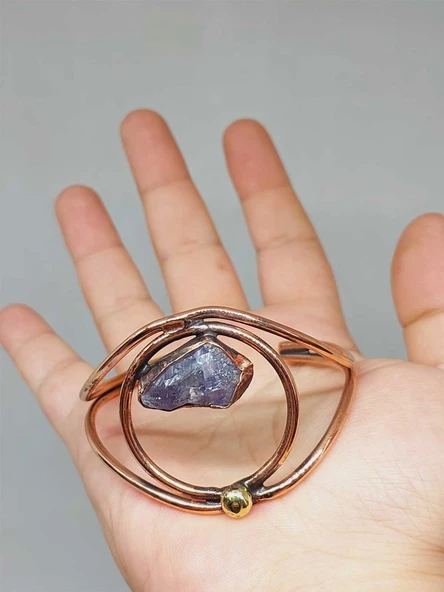 Ametist Taşı Motifli Bakır Bileklik (52532) - Resim 3