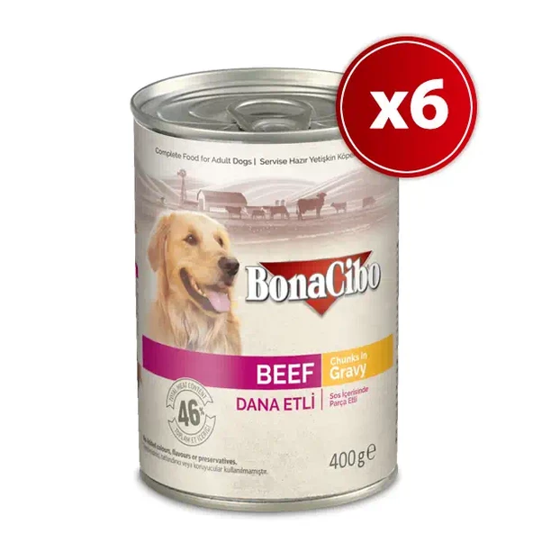 Bonacibo Soslu Dana Etli Yaş Yetişkin Köpek Konserve Maması 400Gr x 6 Adet