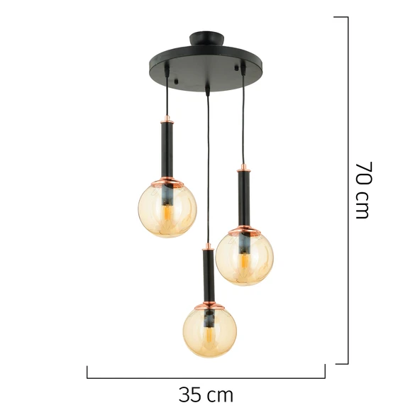 Erna 3Lü Sarkıt Yuvarlak Siyah Modern Genç Odası Mutfak Retro Salon Sarkıt Avize - Resim 3