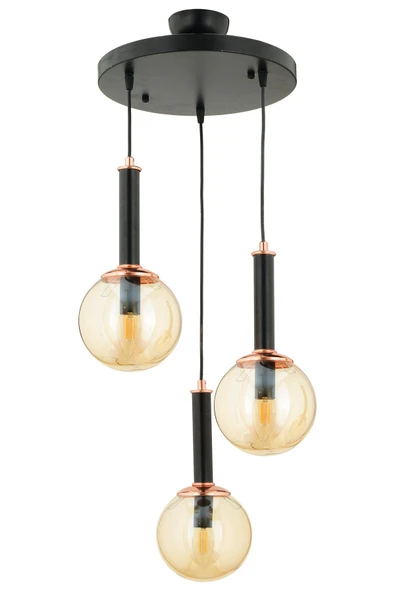 Erna 3Lü Sarkıt Yuvarlak Siyah Modern Genç Odası Mutfak Retro Salon Sarkıt Avize - Resim 2