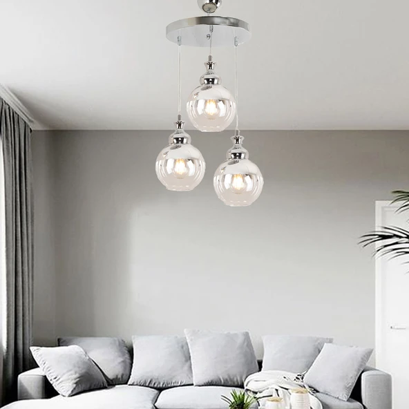 Leon 3 Lü Yuvarlak Sarkıt Spor- Salon Avize - Resim 3