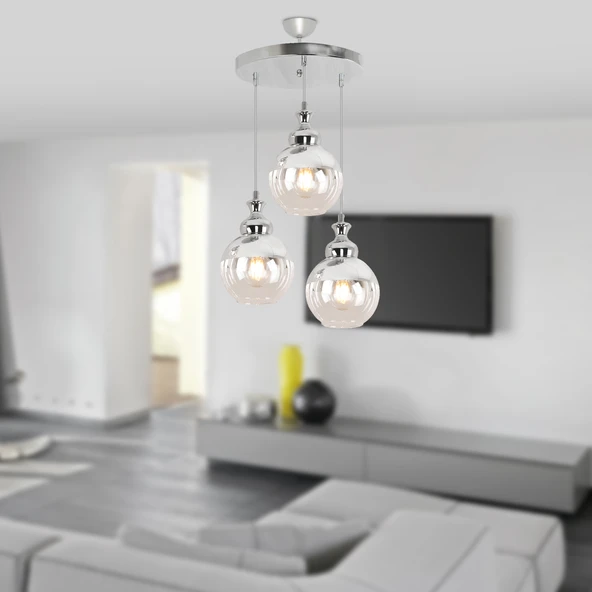 Leon 3 Lü Yuvarlak Sarkıt Spor- Salon Avize - Resim 2