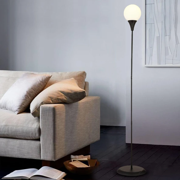 Damla Siyah Beyaz Camlı Modern Tasarım Metal Lambader - Resim 2