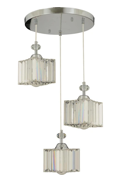 Kuğu 3 Lü Krom  Kristalli, Taşlı Modern Tasarım Kristal Salon Sarkıt Avize - Resim 4