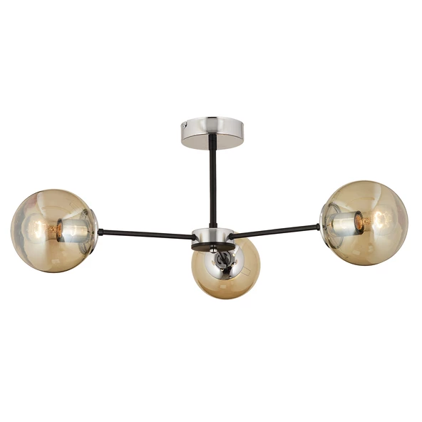 Apliqa Nide 3Lü Siyah Krom Bal Camlı Modern Genç Odası Yatak Odası Retro Salon Avize - Resim 3