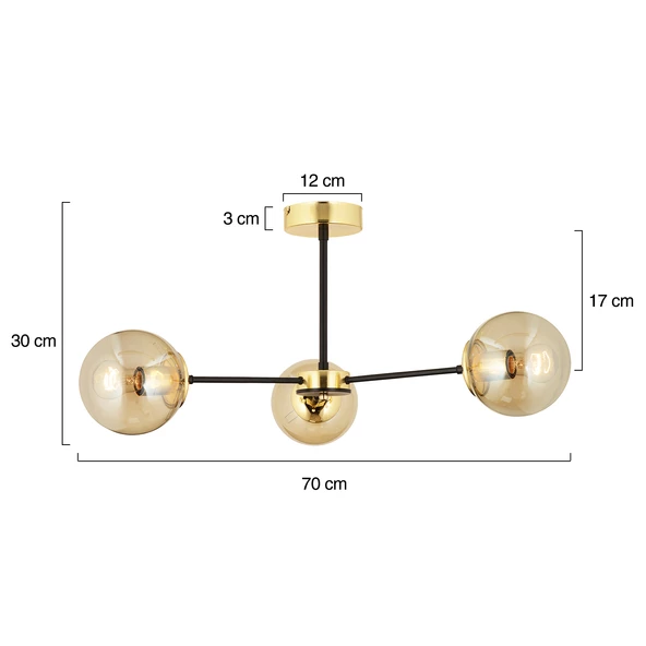 Apliqa Nide  3Lü Siyah Gold Bal Camlı Modern Genç Odası Yatak Odası Retro Salon Avize - 9