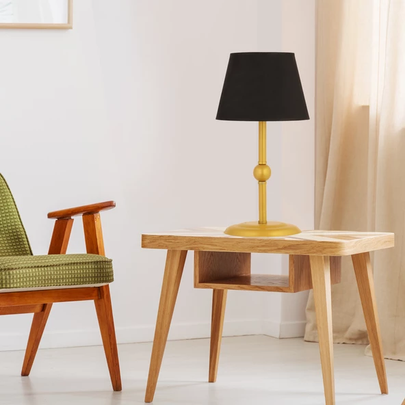 Apliqa Semira Siyah Şapkalı Gold Masa Lambası Salon- Yatak Odası Modern Retro Abajur