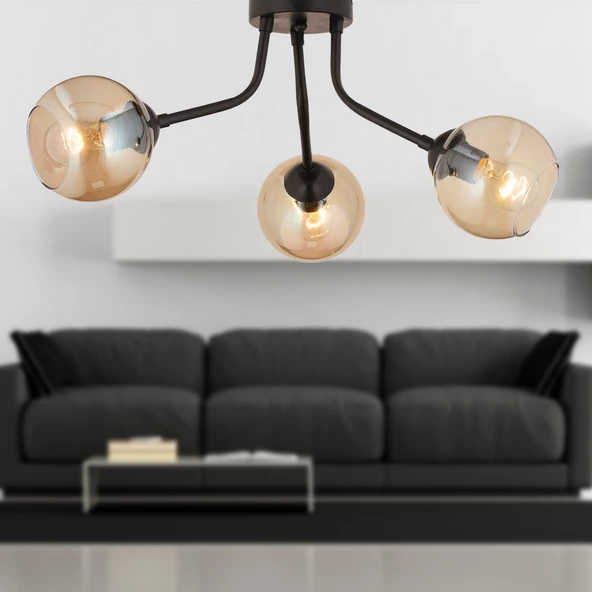 Apliqa David 3 Lü Siyah Bal Camlı Modern Genç Odası Mutfak Retro Salon Avize - Resim 2