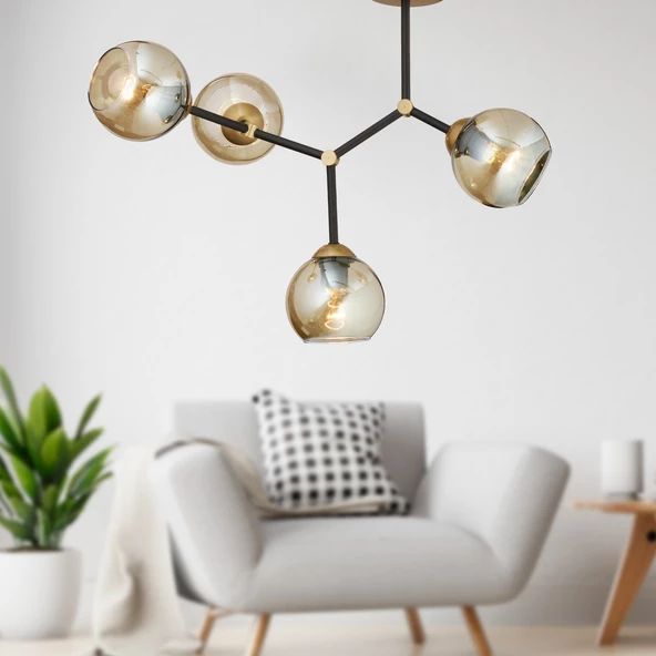 Apliqa Liva 4Lü Siyah Eskitme Modern Genç Odası Mutfak Retro Salon Avize - Resim 2