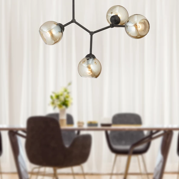 Apliqa Liva 4Lü Siyah Modern Genç Odası Mutfak Retro Salon Avize