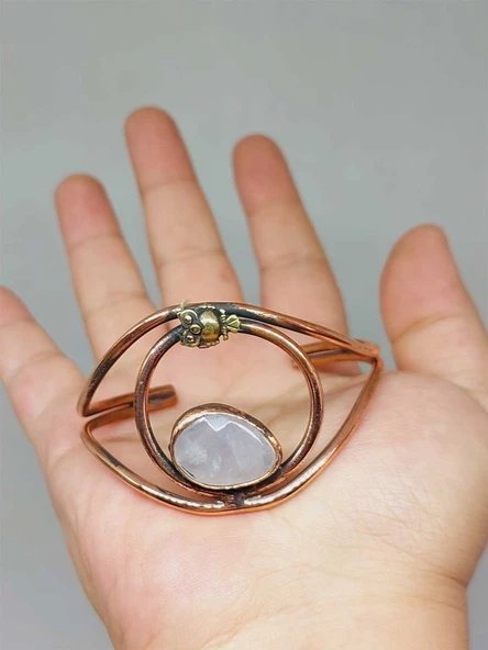 Pembe Kuvars Taşı Motifli Bakır Bileklik (52528) - Resim 3