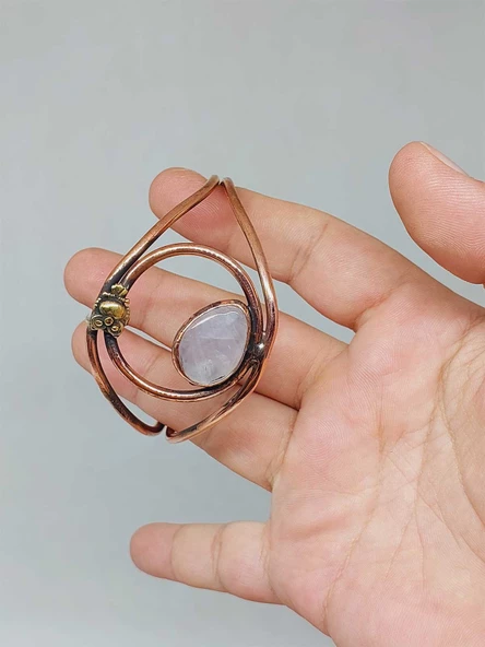 Pembe Kuvars Taşı Motifli Bakır Bileklik (52528) - Resim 4
