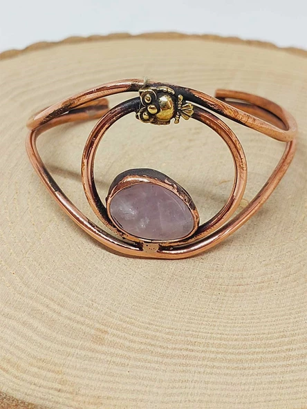 Pembe Kuvars Taşı Motifli Bakır Bileklik (52528) ürün görseli