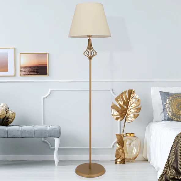 Josefa Beyaz Şapkalı Eskitme Modern Tasarım Ayaklı Abajur Lamba Metal Lambader ürün görseli 1